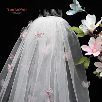 YouLaPan V24 Elegant de Mireasa Voaluri Lungi de Fildeș Alb Voal de Mireasa cu Fluturi-Flori pentru Femei Căsătorie 2020 New Sosire