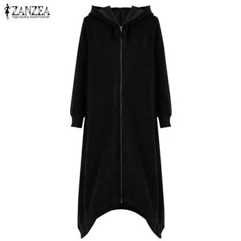 ZANZEA Toamna Hanorace Haina Tricou pentru Femei de Moda Solidă Zip Up Uza Liber Iarna Fleece Jachete Lungi Casual Canadiană 5XL