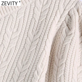 Zevity 2021 Femei High Street Singur Umăr Solid Scurte Pulover Tricotat Femme Chic Asimetrice Casual Slim Pulovere Topuri S683