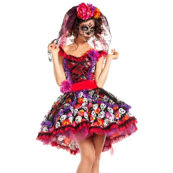 Ziua Mexican Mort de Groază Zombie Craniu de Costum Carnaval de Halloween Petrecere de Flori pentru Femei Craniu de Zahăr Dia Costume