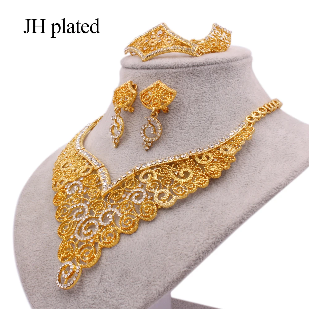 Large quantity Converge Savant Pentru Set de bijuterii noi cu aur de 24K culoare pentru femei Africane,  Indiene Dubai de mireasa, cadouri de nunta colier bratara cercei inel  seturi de bijuterii \ Seturi de bijuterii și