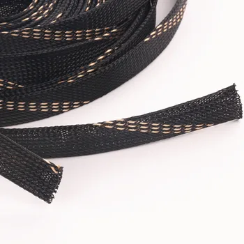 Împletitură de Sleeving 10M 20mm Negru+Aur Nailon Izolație Cablu Protejarea animale de COMPANIE de Înaltă Densitate Extensibil Cablu Împletit Mâneci